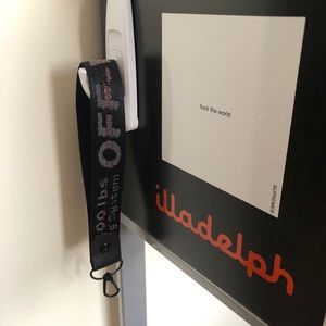 Off white lanyard keychain black